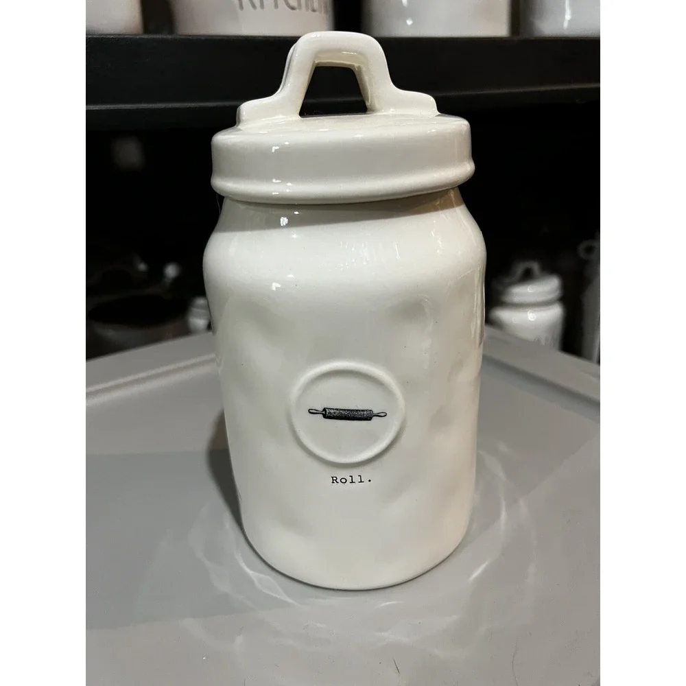 Rae Dunn Icon 'Roll' Canister Jar with Lid Artisan Collection Magenta